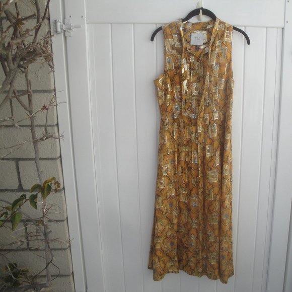 Anthropologie HD Paris Women Goldspun Golden Size 4 Paisley Midi Dress Silk - Picture 2 of 5
